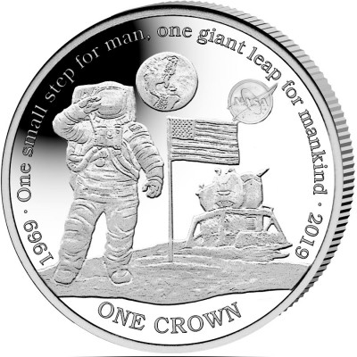 2019 NASA 50th Anniversary 1st Man on Moon Silver Proof Crown Coin Ascension Is 