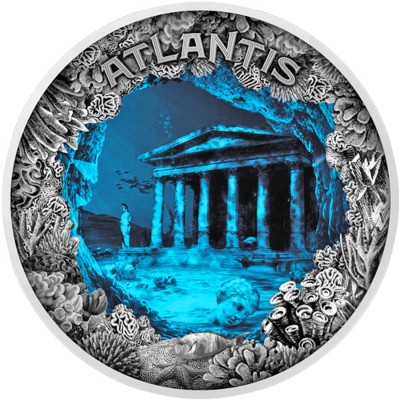 Niue Island ATLANTIS - THE SUNKEN CITY $5 Silver Coin High Relief 2019 Antique finish Blue resin Concave-Convex shaped 2 oz