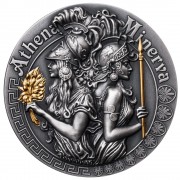 Niue Island ATHENA AND MINERVA series GODDESSES $5 Silver Coin 2019 Ultra High Relief Antique finish Gold plated 2 oz