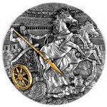 Niue Island CHARIOT $5 Silver coin Antique finish 2019 Ultra High Relief Gold plated 2 oz