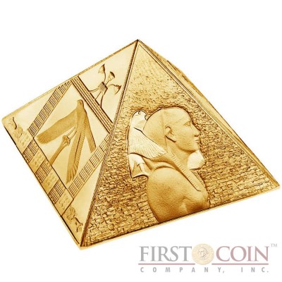 Niue Island THE GREAT PYRAMIDS Masterpiece of Mint Art $15 Silver coin Pyramid Shaped High Relief 2014 Proof Gold Plated 3 oz