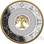 Niue Island TREE OF LUCK CHINESE LEGEND $25 Silver Coin 2018 Porcelain insert Gold plated Proof 8 oz