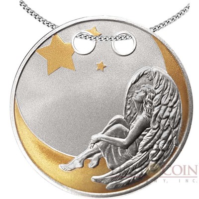 Republic of Cameroon LOVE ANGEL 500 Francs Silver Coin-Trinket 2018 Gold plated Manually sculptured With chain Proof