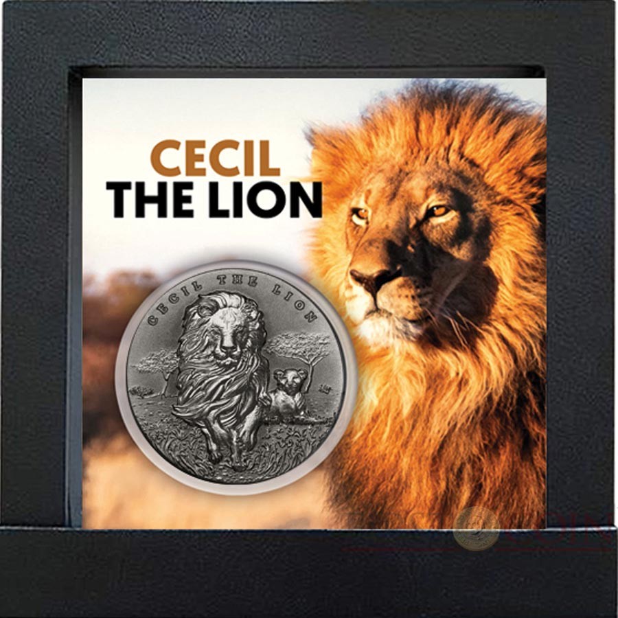 Republic of Cameroon CECIL THE LION 2000 Francs Silver Coin 2018 High Relief Antique finish 2 oz