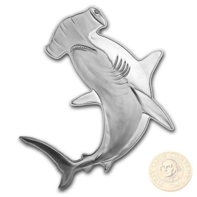 Solomon Islands HAMMERHEAD SHARK series HUNTERS OF THE DEEP $2 Silver Coin 2019 Shark shaped Proof 1 oz