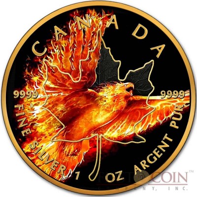 Canada BURNING EAGLE MAPLE LEAF $5 CANADIAN SILVER MAPLE COIN 2016 Black Ruthenium & Gold Plated 1 oz