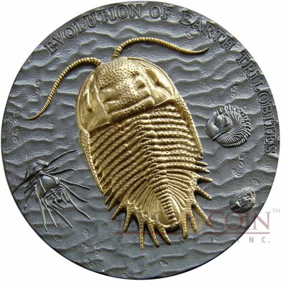 Niue Island TRILOBITES Series EVOLUTION OF EARTH Silver Coin $2 Ruthenium and Gold plated 2016 Ultra High Relief 2 oz