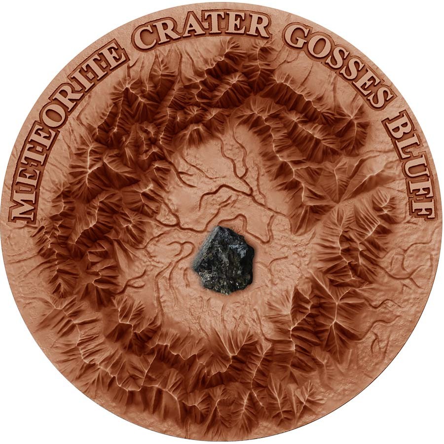 Niue Island CRATER GOSSES BLUFF series METEORITE CRATER Silver coin $1 Antique finish 2017 Unique red copper plated 3D Craters relief Real HENBURY meteorite 1 oz