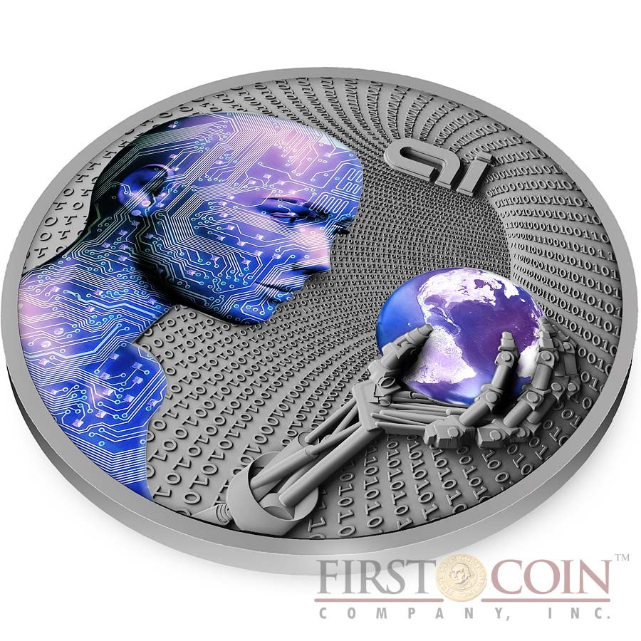 Niue Island ARTIFICIAL INTELLIGENCE series CODE OF THE FUTURE $2 Silver coin 2016 Glow in Dark Antique finish 2 oz