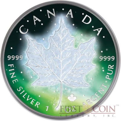 CANADA FROZEN CANADIAN SILVER MAPLE LEAF series AURORA 2016 Silver Coin $5 Rhodium Plating UV Special printing 1 oz