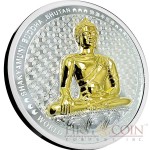 Bhutan SHAKYAMUNI BUDDHA OF BHUTAN Series WORLD BUDDHA HERITAGE Silver Coin 1000 Ngultrum High Relief Gold plated 2015 Proof 5 oz