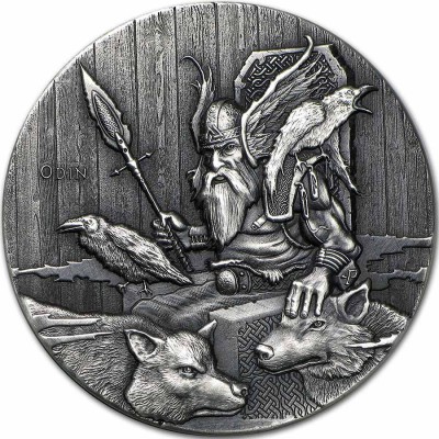 Niue Island ODIN series VIKING $2 Silver Coin Antique finish 2015 High relief 2 oz