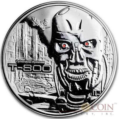 TERMINATOR T-800 CYBERDYNE SYSTEM Silver 99.9% coin round Proof 2 oz