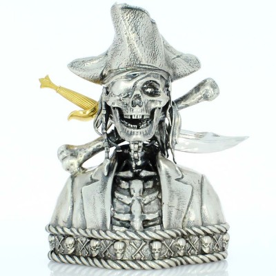 SILVERBEARD THE PIRATE 3D Solid Silver Statue Antique finish Removable Gold and Rhodium plated sword 12.9 oz