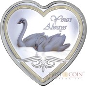 Cook Islands YOURS ALWAYS SWAN $1 Silver Coin 2013 Heart shape PROOF