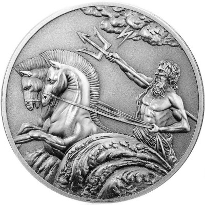 Tokelau POSEIDON series CREATURES OF MYTH & LEGEND $5 Silver Coin High relief 2017 Antique finish 1 oz