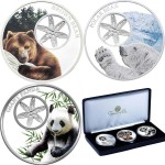 Tokelau 3 SNOWFLAKE BEAR TRILOGY COIN COLLECTION 3 Silver Coin Set $3 Silver filigree elements 2015, 2016, 2017 Proof 3 oz