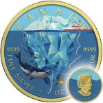 Canada POLAR GLACIER Canadian Maple Leaf series THEMATIC DESIGN $5 Silver Coin 2017 Gold plated 1 oz