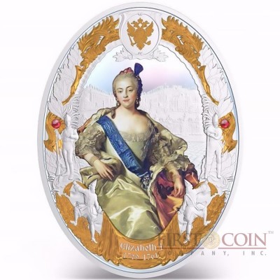 Niue island ELIZABETH I series RUSSIAN EMPERORS $5 Silver coin 2014 Oval shape High relief Gold plated Proof 2 oz