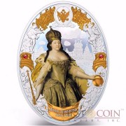 Niue island ANNA IOANOVNA series RUSSIAN EMPERORS $5 Silver coin 2014 Oval shape High relief Gold plated Proof 2 oz