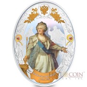 Niue island CATHERINE II series RUSSIAN EMPERORS $5 Silver coin 2014 Oval shape High relief Gold plated Proof 2 oz