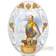 Niue island NICHOLAS I series RUSSIAN EMPERORS $5 Silver coin 2014 Oval shape High relief Gold plated Proof 2 oz