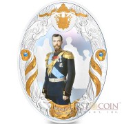 Niue island NICHOLAS II series RUSSIAN EMPERORS $5 Silver coin 2014 Oval shape High relief Gold plated Proof 2 oz