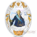 Niue island PETER III series RUSSIAN EMPERORS $5 Silver coin 2014 Oval shape High relief Gold plated Proof 2 oz