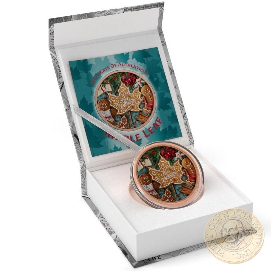 Canada GERMAN CHRISTMAS Canadian Maple Leaf series THEMATIC DESIGN $5 Silver Coin 2017 Rose Gold plated 1 oz