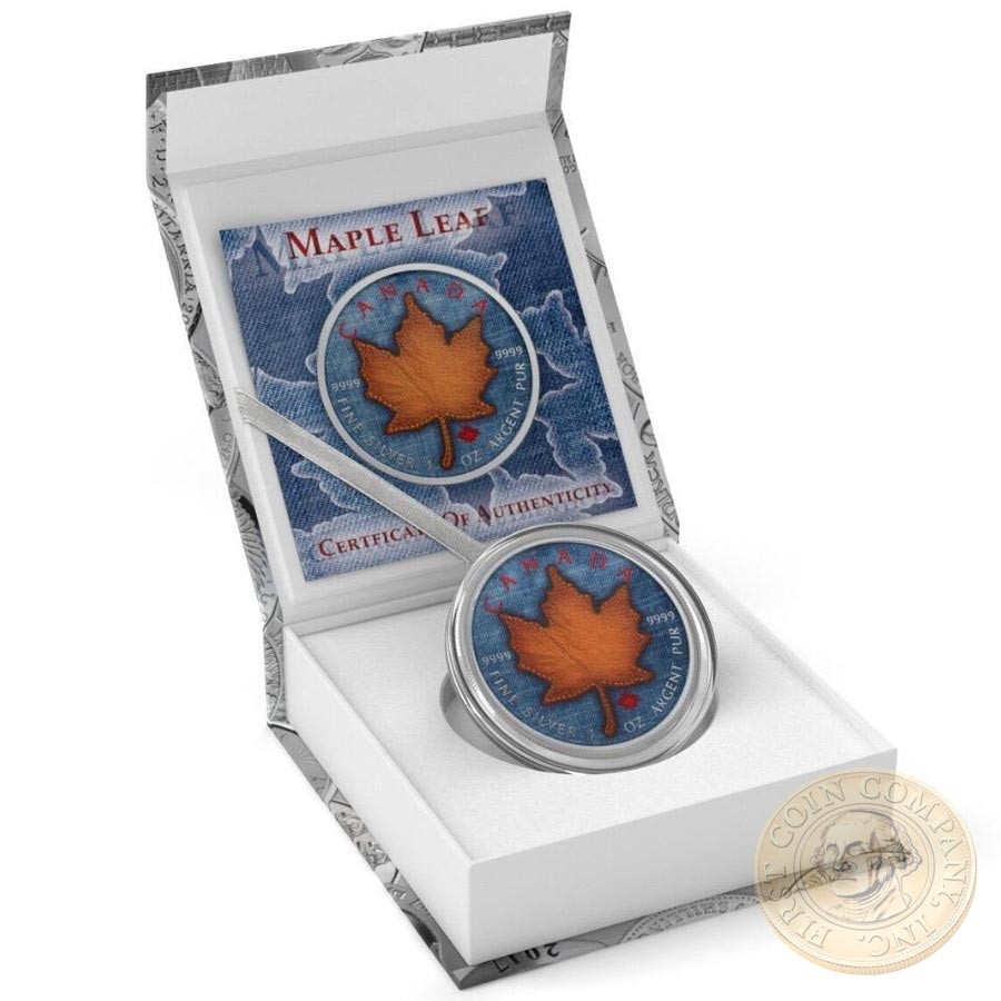 Canada JEANS MAPLE LEATHER LABEL Canadian Maple Leaf series THEMATIC DESIGN $5 Silver Coin 2017 High quality 1 oz