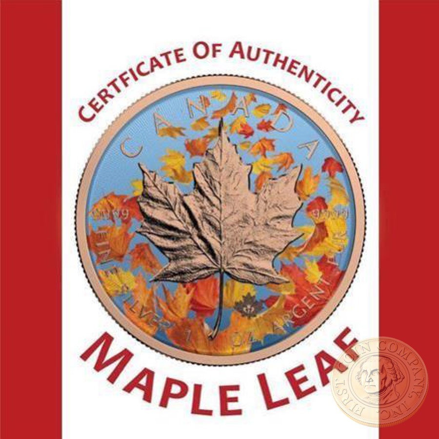 Canada LEAF FALL Canadian Maple Leaf series THEMATIC DESIGN $5 Silver Coin 2017 Rose Gold plated 1 oz