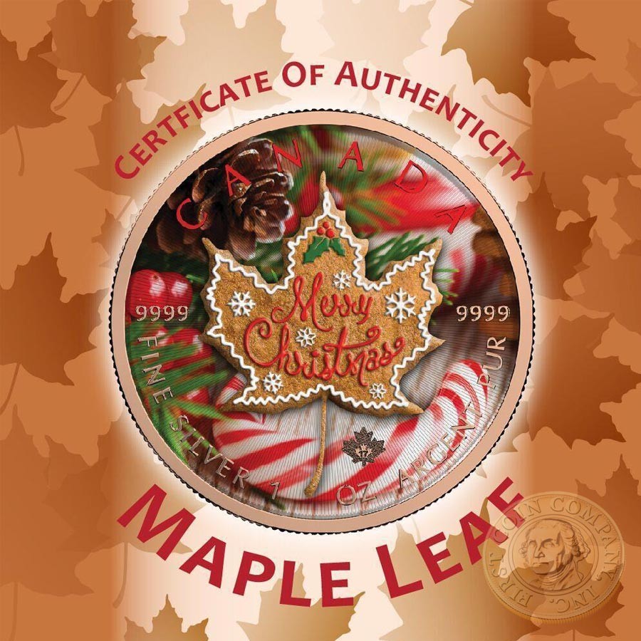 Canada MERRY CHRISTMAS Canadian Maple Leaf series THEMATIC DESIGN $5 Silver Coin 2017 Rose Gold plated 1 oz