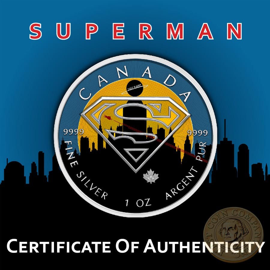 Canada SUPERMAN LEGENDARY DAILY PLANET Canadian Maple Leaf $5 Silver Coin 2016 High relief of S-logo 1 oz