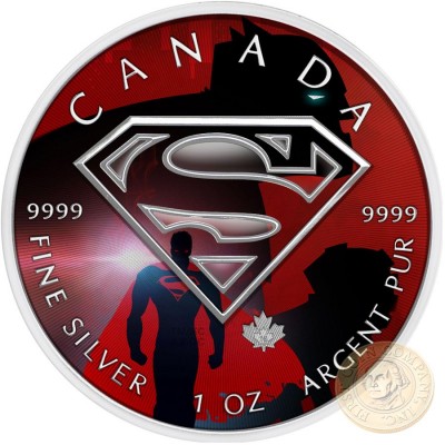 Canada NIGHT SHADOWS SUPERMAN VS BATMAN Canadian Maple Leaf $5 Silver Coin 2016 High relief of S-logo 1 oz