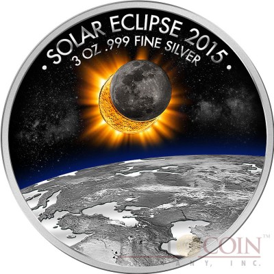Burkina Faso SOLAR ECLIPSE OF THE SUN Silver coin 1500 Francs 2015 Gold Plated 3 oz