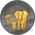 Somalia ELEPHANT AFRICAN WILDLIFE series GOLDEN ENIGMA EDITION 100 Shillings 2015 Black Ruthenium & Gold Plated Silver coin 1 oz