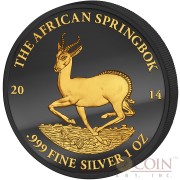 Gabon AFRICAN SPRINGBOK WILDLIFE series GOLDEN ENIGMA EDITION 2014 Black Ruthenium & Gold Plated Silver coin 1 oz