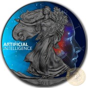 USA ARTIFICIAL INTELLIGENCE FUTURE American Silver Eagle 2018 Walking Liberty $1 Silver coin Ruthenium plated 1 oz