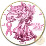USA BREAST CANCER American Silver Eagle 2018 Walking Liberty $1 Silver coin Gold plated 1 oz