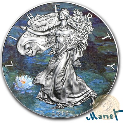 USA CLAUDE MONET - WATER LILIES - CLASSIC ART American Silver Eagle 2018 Walking Liberty $1 Silver coin 1 oz