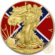 USA CONFEDERATE FLAG American Silver Eagle 2018 Walking Liberty $1 Silver coin Gold plated 1 oz