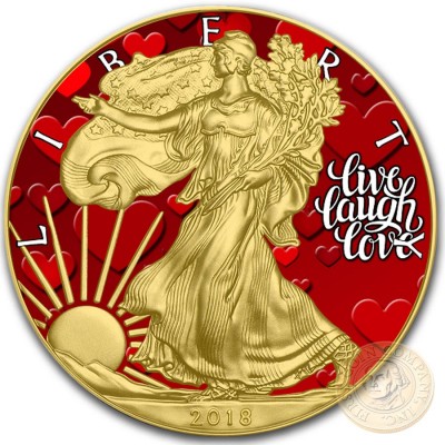 USA LIVE LOVE LAUGH EMOTIONS American Silver Eagle 2018 Walking Liberty $1 Silver coin Gold plated 1 oz