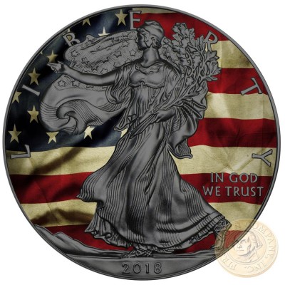 USA OLD GLORY American Silver Eagle 2018 Walking Liberty $1 Silver coin Ruthenium Plated 1 oz