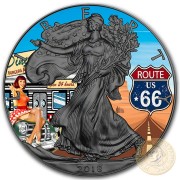 USA VINTAGE AMERICANA - ROUTE 66 American Silver Eagle 2018 Walking Liberty $1 Silver coin Ruthenium Plated 1 oz