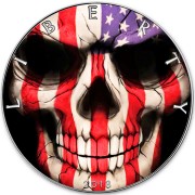 USA AMERICAN FLAG SKULL American Silver Eagle 2018 Walking Liberty $1 Silver coin Ruthenium plated 1 oz