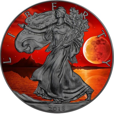 Usa Blood Moon American Silver Eagle 18 Walking Liberty 1 Silver Coin Ruthenium Plated 1 Oz