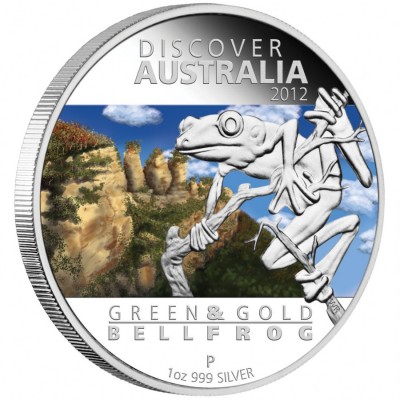 Australia GREEN and GOLD BELL FROG Discover Dreaming $1 Silver Coin 2012 Proof 1 oz