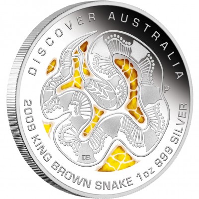 Australia KING BROWN SNAKE (Cobra) Discover Dreaming $1 Silver Coin 2009 Proof 1 oz