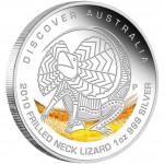 Australia FRILLED NECK LIZARD Discover Dreaming $1 Silver Coin 2010 Proof 1 oz