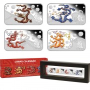 Australia YEAR OF THE DRAGON Series LUNAR CALENDAR $4 Four Silver Rectangle Coin Set 2012 Proof 4 oz